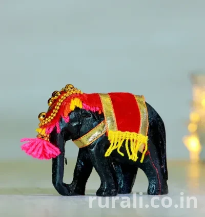Wooden Pooram Elephant Figurine Small