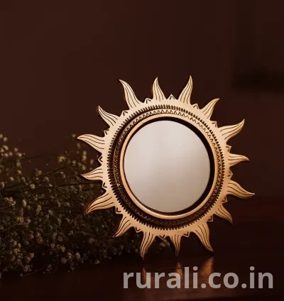MIHIR - Sun Shaped Aranmula Kannadi | Metal Mirror with Back Stand
