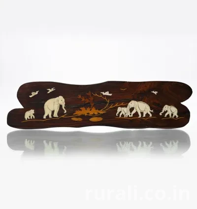 Teak Wood Wall Hanging with Elephant Designs